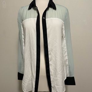 Victoria Secret Blouse Sheer Black White & Mint Green Collared Button Down  Smal